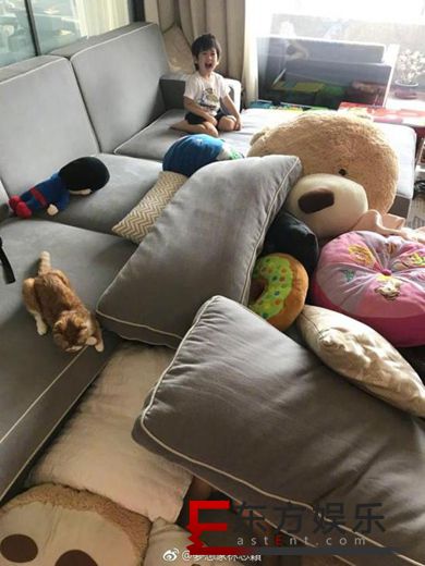 林志颖晒凌乱客厅 抱怨3个熊孩子破坏力太强!