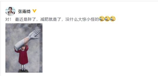 张雨绮回应长胖 没什么大惊小怪的!