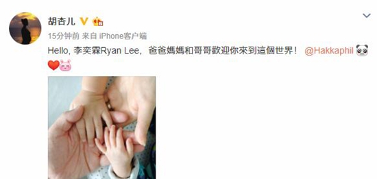 胡杏儿二胎产子 一家四口大手握小手温馨有爱!