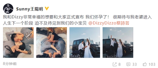 王阳明宣布妻子怀孕 曾被曝做试管婴儿
